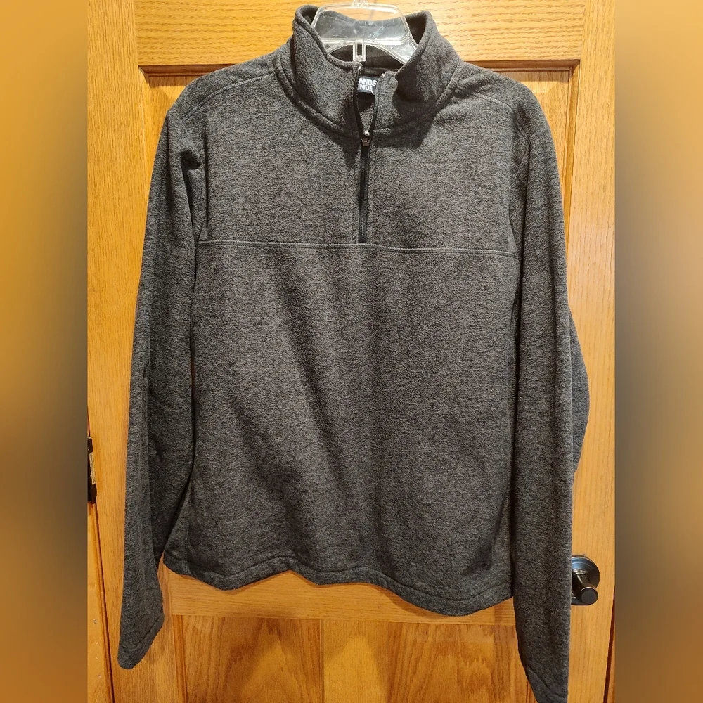 Men's Lands' End Gray Quarter-Zip Up Fleece Sweater, Size Large